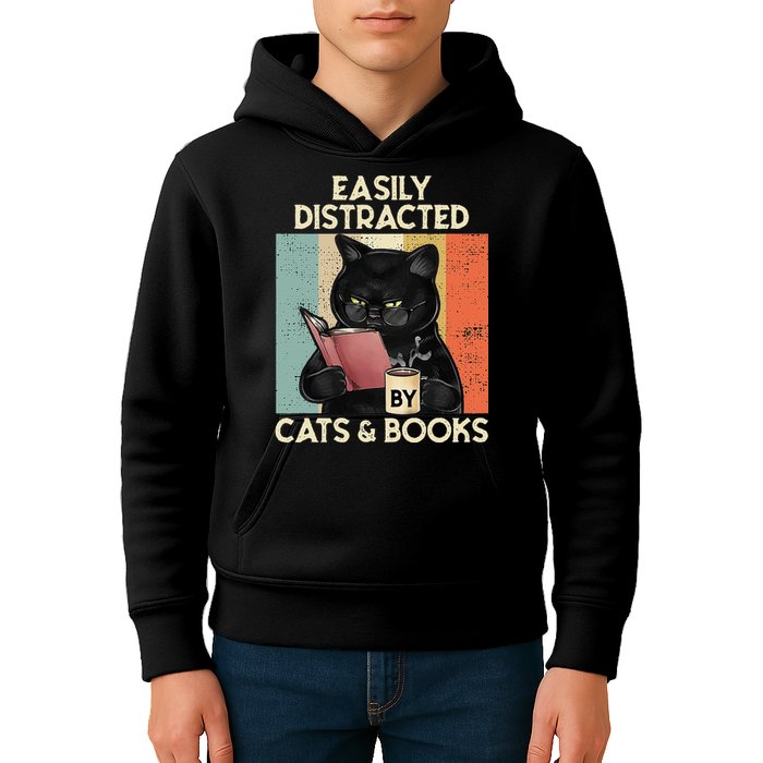 Easily Distracted By Cats And Books For Cat Lovers Kids Hoodie