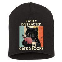 Easily Distracted By Cats And Books For Cat Lovers Short Acrylic Beanie