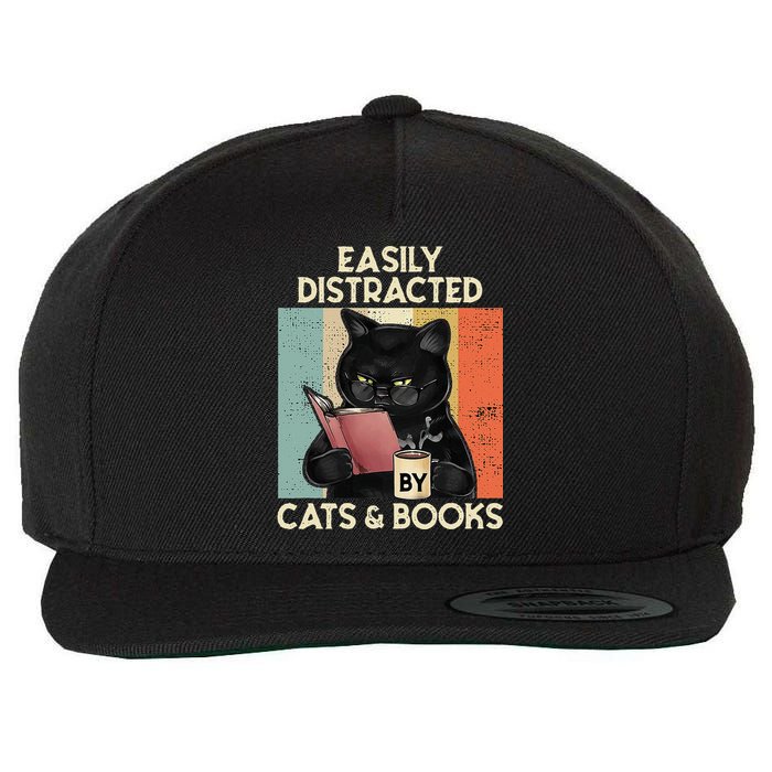 Easily Distracted By Cats And Books For Cat Lovers Wool Snapback Cap