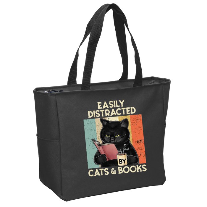 Easily Distracted By Cats And Books For Cat Lovers Zip Tote Bag