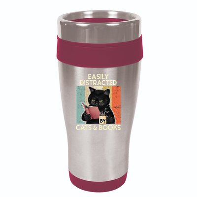 Easily Distracted By Cats And Books For Cat Lovers 16oz Travel Tumbler