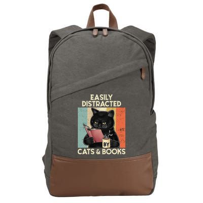 Easily Distracted By Cats And Books For Cat Lovers Cotton Canvas Backpack