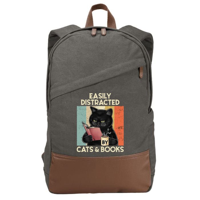 Easily Distracted By Cats And Books For Cat Lovers Cotton Canvas Backpack