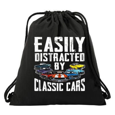 Easily Distracted By Classic Cars Drawstring Bag