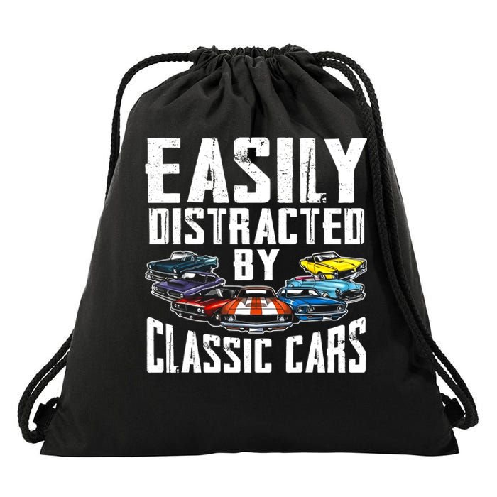 Easily Distracted By Classic Cars Drawstring Bag