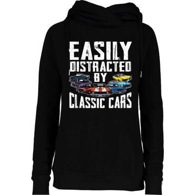 Easily Distracted By Classic Cars Womens Funnel Neck Pullover Hood