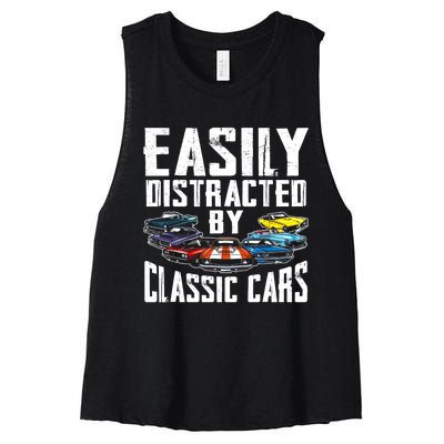 Easily Distracted By Classic Cars Women's Racerback Cropped Tank