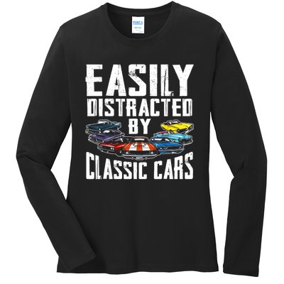 Easily Distracted By Classic Cars Ladies Long Sleeve Shirt