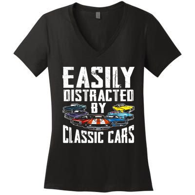 Easily Distracted By Classic Cars Women's V-Neck T-Shirt