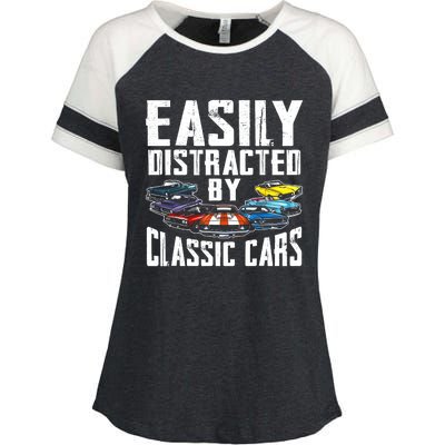 Easily Distracted By Classic Cars Enza Ladies Jersey Colorblock Tee