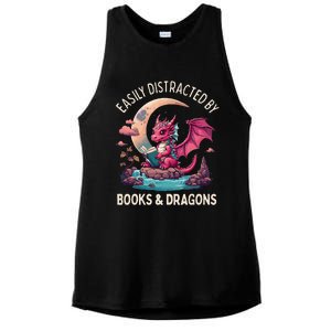 Easily distracted by books and dragons Ladies PosiCharge Tri-Blend Wicking Tank