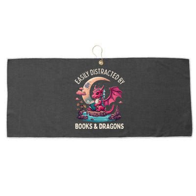 Easily distracted by books and dragons Large Microfiber Waffle Golf Towel