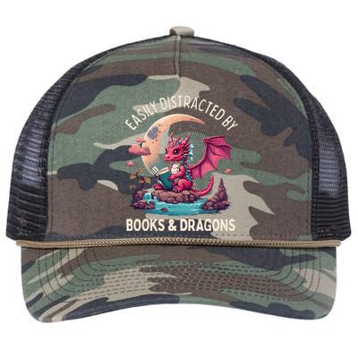 Easily distracted by books and dragons Retro Rope Trucker Hat Cap