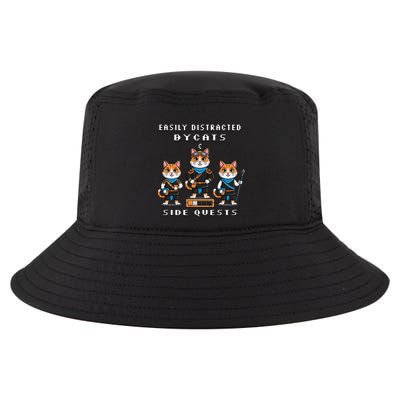 Easily Distracted By Cats And Side Quests Gamer Rpg Nerd Cool Comfort Performance Bucket Hat
