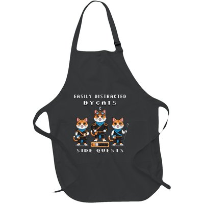 Easily Distracted By Cats And Side Quests Gamer Rpg Nerd Full-Length Apron With Pockets