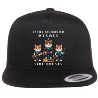 Easily Distracted By Cats And Side Quests Gamer Rpg Nerd Flat Bill Trucker Hat