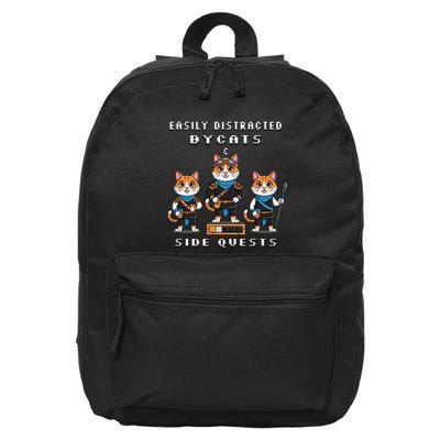 Easily Distracted By Cats And Side Quests Gamer Rpg Nerd 16 in Basic Backpack