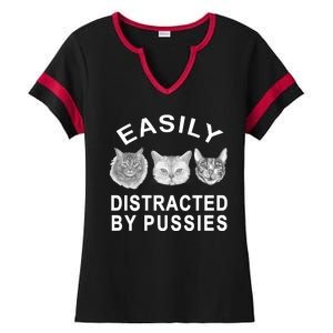 EASILY DISTRACTED BY PUSSIES Ladies Halftime Notch Neck Tee