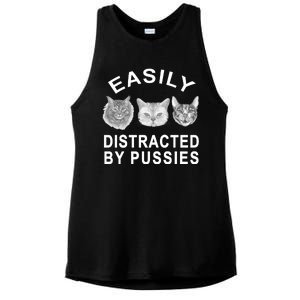 EASILY DISTRACTED BY PUSSIES Ladies PosiCharge Tri-Blend Wicking Tank