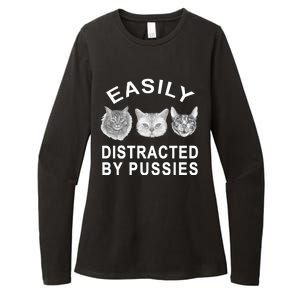 EASILY DISTRACTED BY PUSSIES Womens CVC Long Sleeve Shirt