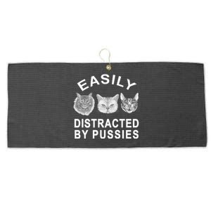 EASILY DISTRACTED BY PUSSIES Large Microfiber Waffle Golf Towel