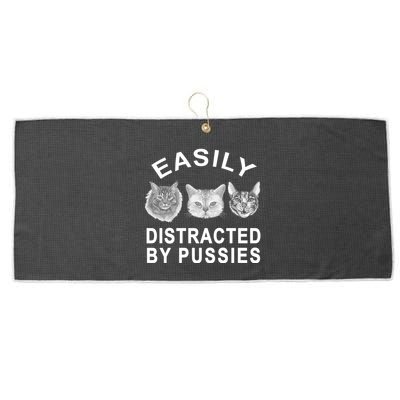 EASILY DISTRACTED BY PUSSIES Large Microfiber Waffle Golf Towel