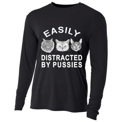 EASILY DISTRACTED BY PUSSIES Cooling Performance Long Sleeve Crew
