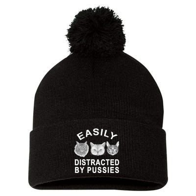 EASILY DISTRACTED BY PUSSIES Pom Pom 12in Knit Beanie