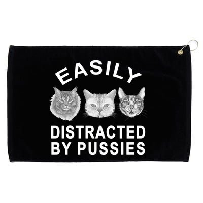 EASILY DISTRACTED BY PUSSIES Grommeted Golf Towel