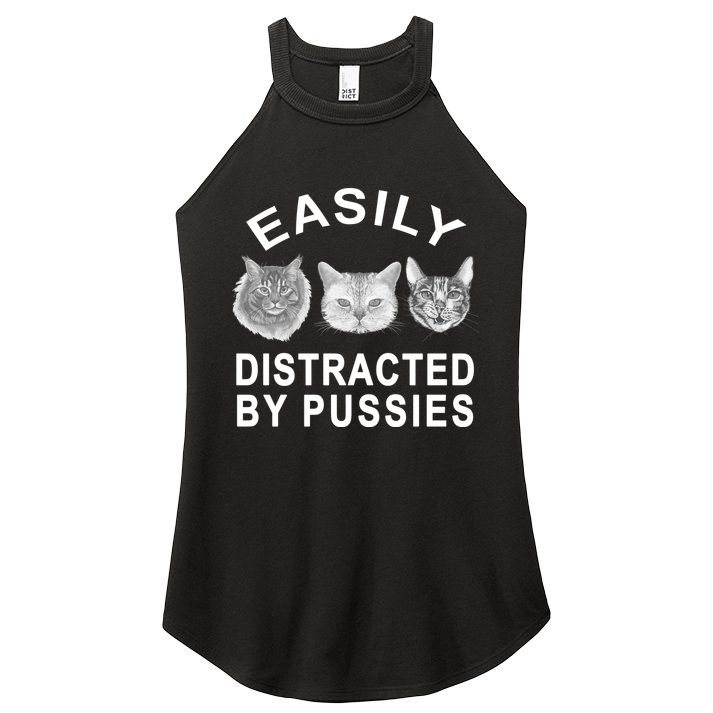 EASILY DISTRACTED BY PUSSIES Women's Perfect Tri Rocker Tank