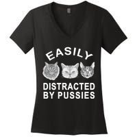 EASILY DISTRACTED BY PUSSIES Women's V-Neck T-Shirt