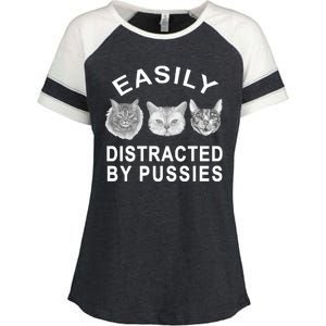 EASILY DISTRACTED BY PUSSIES Enza Ladies Jersey Colorblock Tee