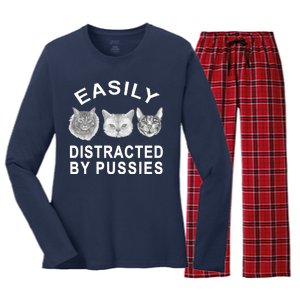 EASILY DISTRACTED BY PUSSIES Women's Long Sleeve Flannel Pajama Set 