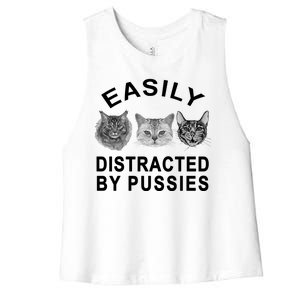 EASILY DISTRACTED BY PUSSIES Women's Racerback Cropped Tank