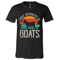 Easily Distracted By Goats Funny Jokes Sarcastic Sayings V-Neck T-Shirt