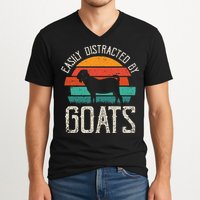 Easily Distracted By Goats Funny Jokes Sarcastic Sayings V-Neck T-Shirt