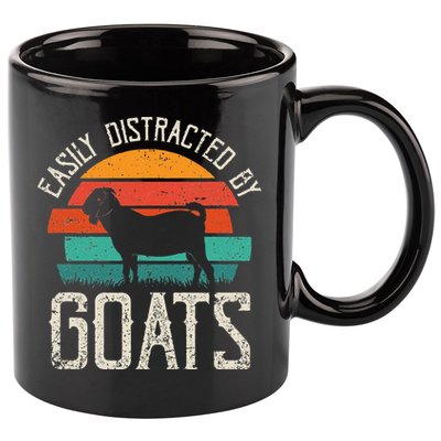 Easily Distracted By Goats Funny Jokes Sarcastic Sayings 11oz C Handle Ceramic Mug