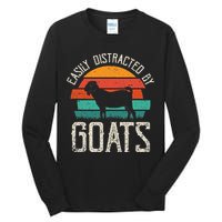 Easily Distracted By Goats Funny Jokes Sarcastic Sayings Tall Long Sleeve T-Shirt