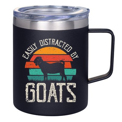 Easily Distracted By Goats Funny Jokes Sarcastic Sayings 12oz Stainless Steel Coffee Mug
