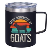 Easily Distracted By Goats Funny Jokes Sarcastic Sayings 12oz Stainless Steel Coffee Mug