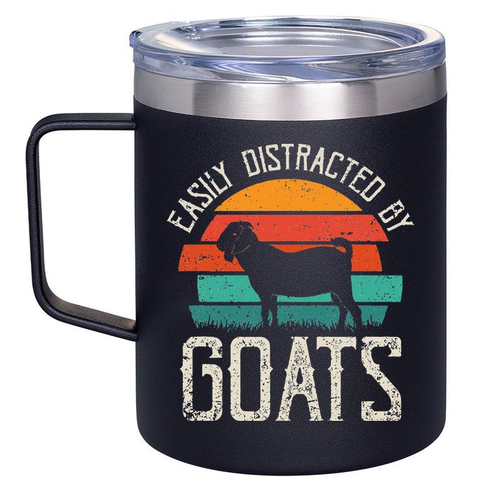 Easily Distracted By Goats Funny Jokes Sarcastic Sayings 12oz Stainless Steel Coffee Mug