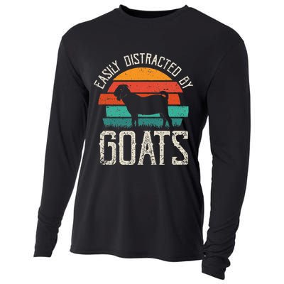 Easily Distracted By Goats Funny Jokes Sarcastic Sayings Cooling Performance Long Sleeve Crew