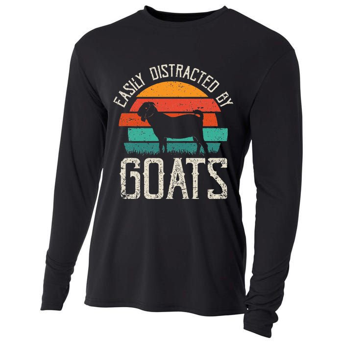 Easily Distracted By Goats Funny Jokes Sarcastic Sayings Cooling Performance Long Sleeve Crew