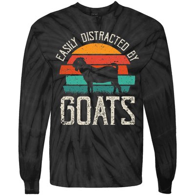 Easily Distracted By Goats Funny Jokes Sarcastic Sayings Tie-Dye Long Sleeve Shirt