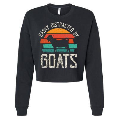 Easily Distracted By Goats Funny Jokes Sarcastic Sayings Cropped Pullover Crew