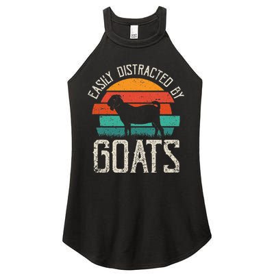 Easily Distracted By Goats Funny Jokes Sarcastic Sayings Women's Perfect Tri Rocker Tank