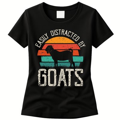 Easily Distracted By Goats Funny Jokes Sarcastic Sayings Womens T-Shirt