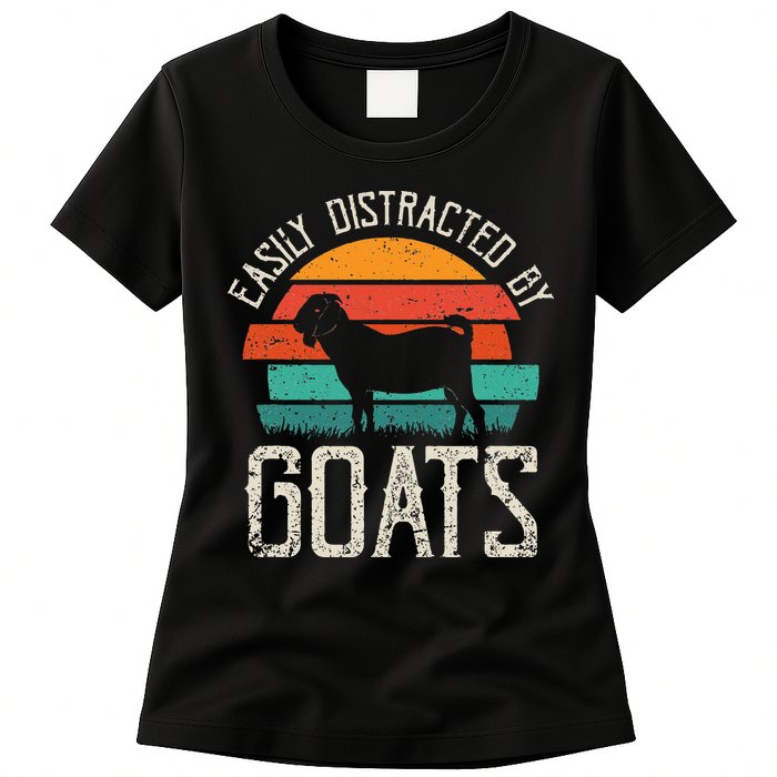 Easily Distracted By Goats Funny Jokes Sarcastic Sayings Womens T-Shirt