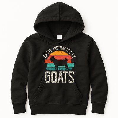 Easily Distracted By Goats Funny Jokes Sarcastic Sayings Kids Hoodie