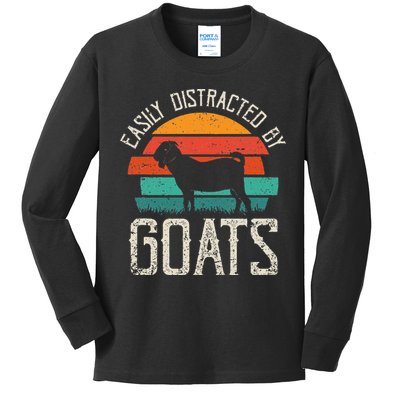 Easily Distracted By Goats Funny Jokes Sarcastic Sayings Kids Long Sleeve Shirt